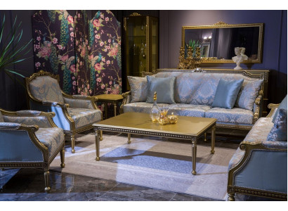 Set Sofa set 3+3+1+1 Seat Sofas Coffee table Couches Sofa Blue 5pcs