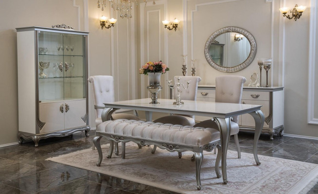 Dining room Set 9pcs Dining table Chair Chest of drawers Display case Mirror Dining Tables Wood