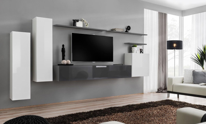 Set of 7 pieces living room TV lowboard wardrobe wall cabinet living walls wood modern furniture