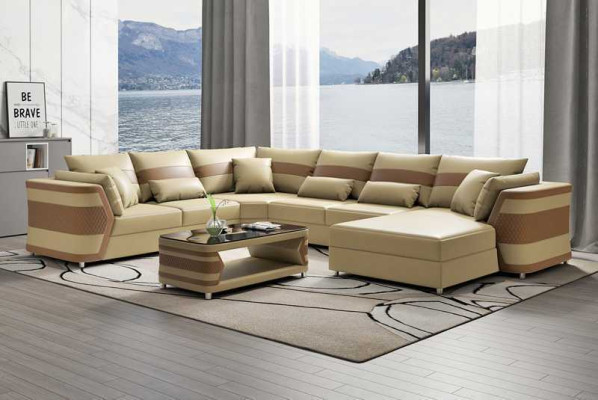 Living landscape xxl sofa U-shape big corner sofa leather sofa beige sofas couches