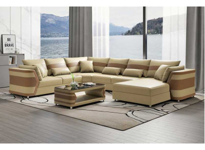 Living landscape xxl sofa U-shape big corner sofa leather sofa beige sofas couches