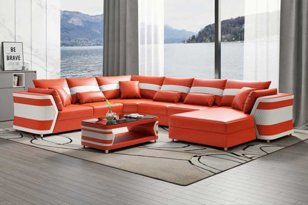 Living landscape xxl sofa U-shape big corner sofa leather sofa beige sofas couches