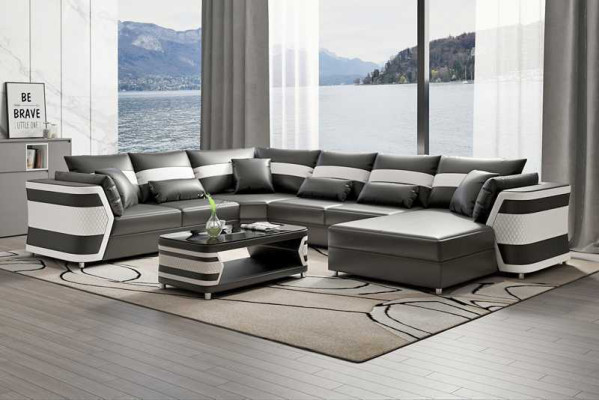 Living landscape xxl sofa U-shape big corner sofa leather sofa beige sofas couches