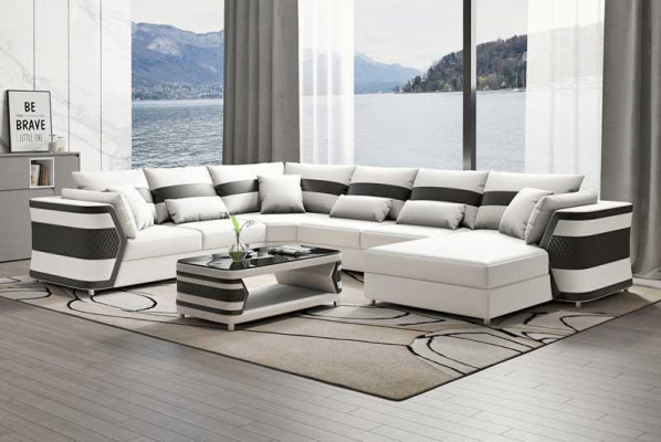 Living landscape xxl sofa U-shape big corner sofa leather sofa beige sofas couches