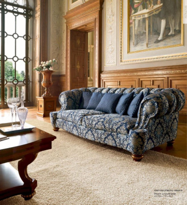 Two-seater Sofa 2 Seater Sofas Fabric Luxury Wood Living room Furniture Blue