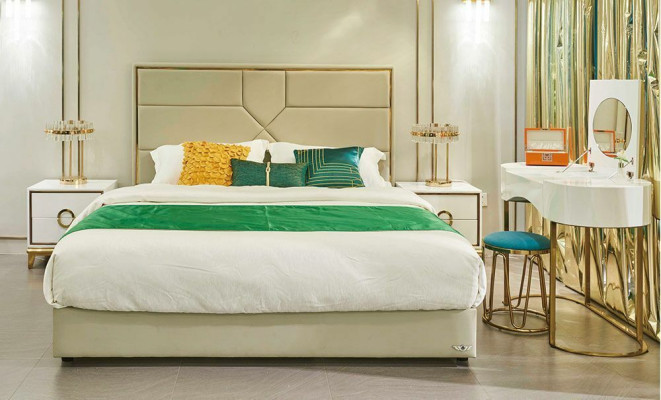 Room Luxury Beds + 2 Bedside tables Console 3 pcs. Bed Sleep Set Suite