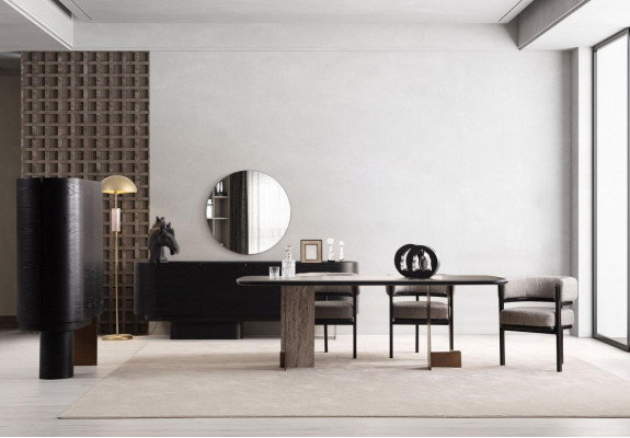 Designer Dining room Suite Dining table 6x Chairs Sideboard Mirror 9pcs
