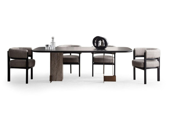 Designer Dining room Suite Dining table 6x Chairs Sideboard Mirror 9pcs