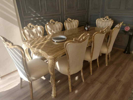 Dining room set table with 8x armchairs seating set upholstery couches set