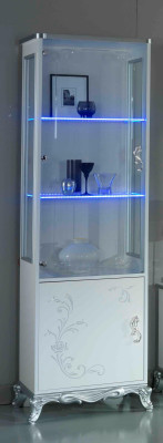 Wall unit Living room -Set Display case Lowboard Wall shelf TV Table White -Silver 3 pcs.