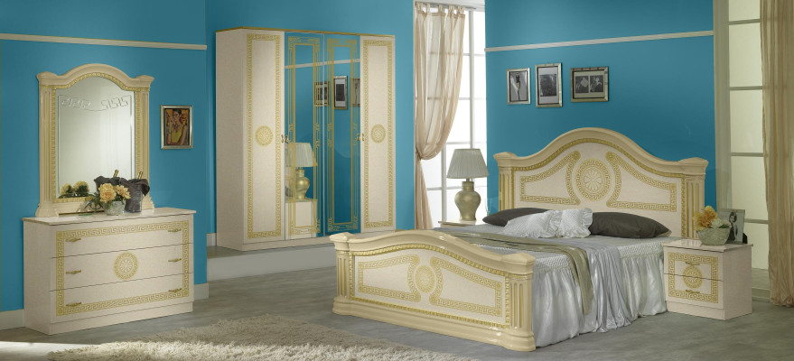 Luxury Bedroom Classic s Wood Bed Bedside table 6-piece Design Furniture