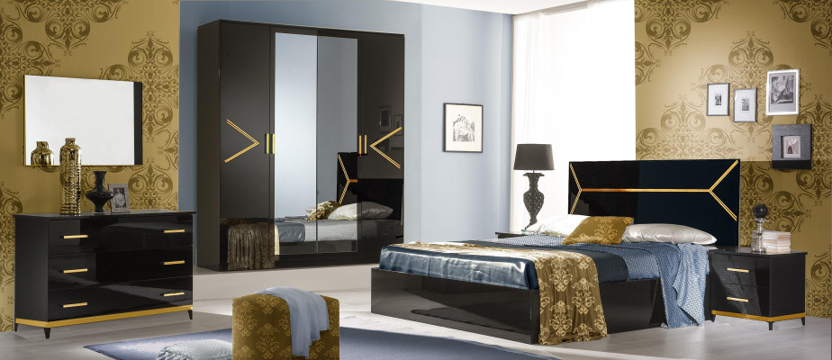 Classic s Bedroom Set Suite Luxury Modern Style Bed 6 pcs. Wooden chest of drawers