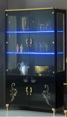 Wall unit Living room Set Display case Lowboard Wall shelf 3-piece set Black wall units