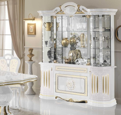 Display case Italian Furniture Living room Wardrobe White Gold Glass Display Cabinets new