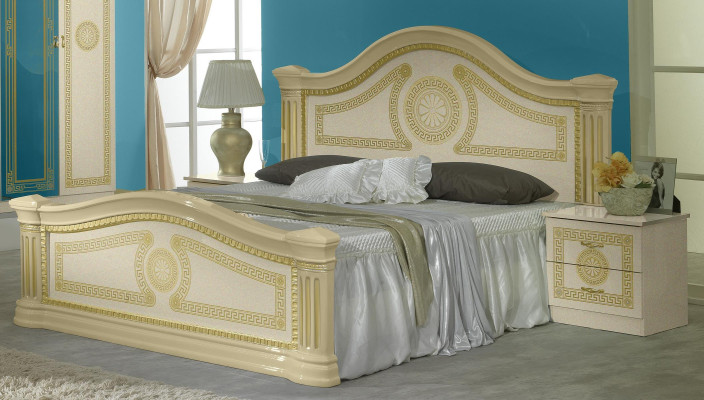 Design Bedroom 3 pcs. Set Bed Bedside table Classic Luxury Beds Set Furniture