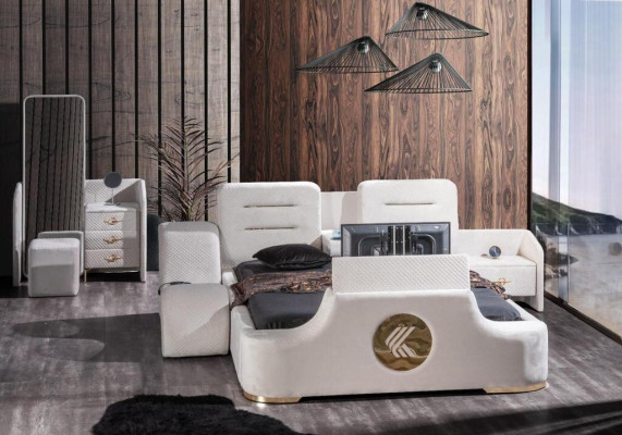 Double bed Beds Modern Luxury Stool Multifunction Bed Design Velvet