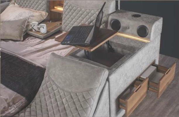 Multifunction s Bed Shelf Wardrobe USB charging station Lift TV 180x200