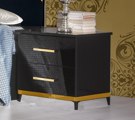 Classic Bedroom Set Bed 2x Bedside table Chest of drawers 3pcs. Set Beds Black