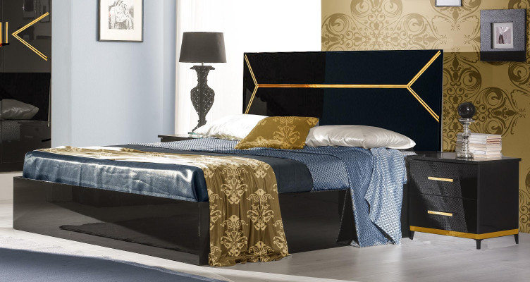 Classic Bedroom Set Bed 2x Bedside table Chest of drawers 3pcs. Set Beds Black