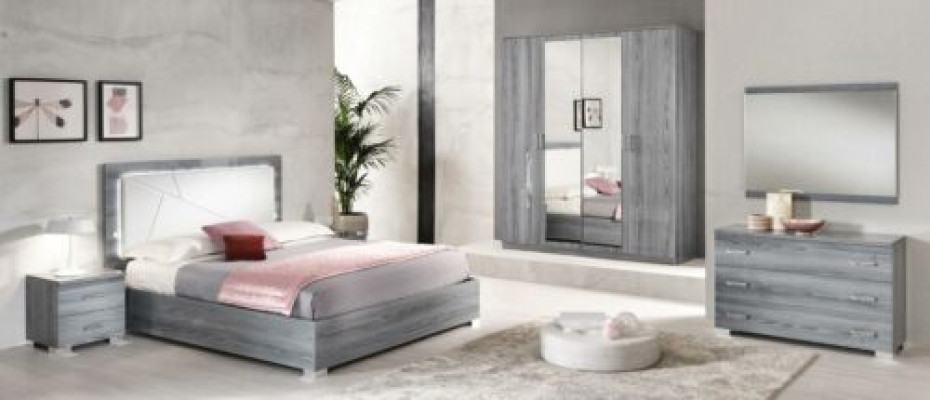 Bedroom Set Bed 2xNightstand Chest of drawers Mirror Wardrobe 6pcs. Furniture