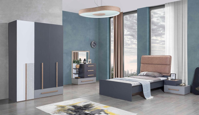 Bed Youth Room Beds Bedroom Furniture Single Bed Furnishings Gray