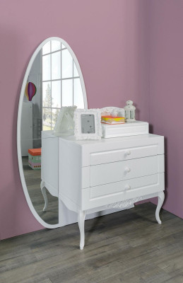 Chest of drawers with Mirror Childrens room Girls Sideboard Wood White Furniture new