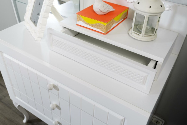 Chest of drawers with Mirror Childrens room Girls Sideboard Wood White Furniture new