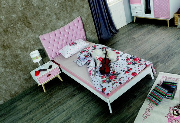 Childrens room Luxury Bed Bedside table Pink Set Furniture Design 2pcs. Console