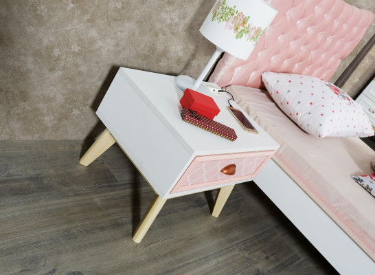 Childrens room Luxury Bed Bedside table Pink Set Furniture Design 2pcs. Console