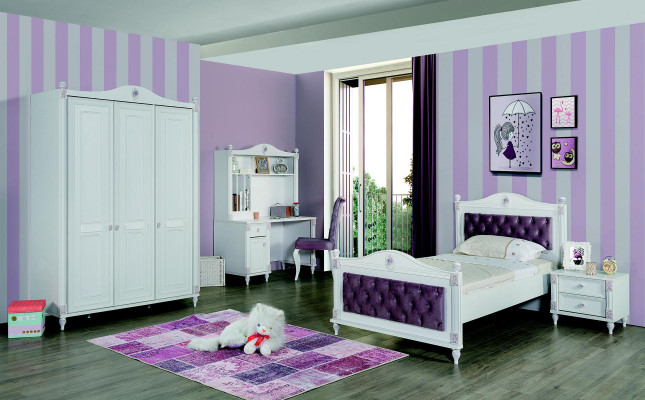 Designer Bed Bedside table Bedroom Youth Room Set Furniture 2pcs. Beds