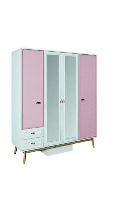 Wardrobe Childrens room Cabinets Multipurpose Wood 4 door Pink Wardrobe