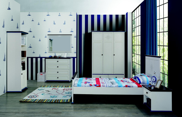 Youth Room Bed Bedside table Furniture Wardrobe Complete 3-piece.