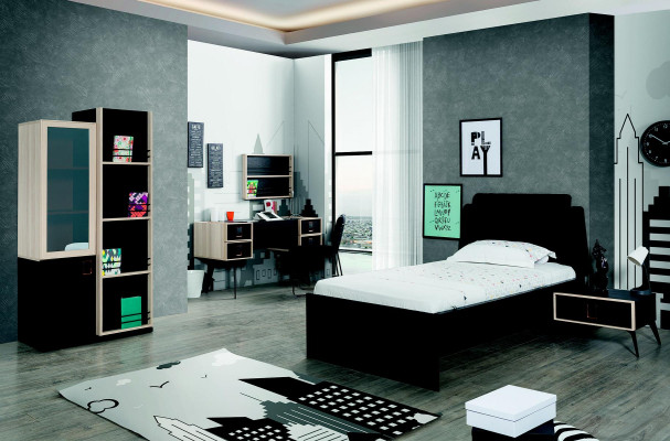 Complete's Designer Youth Room Bed Childrens room Furniture Bedside table 5 pieces.