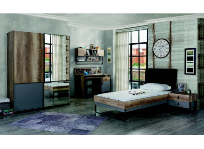 Modern youth room set Bed Bedside table Table Bedroom Wall shelf 6 pieces.
