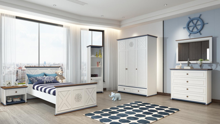 Youth Room Complete Single Bed Wardrobe Chest of drawers with Mirror Design 6pcs