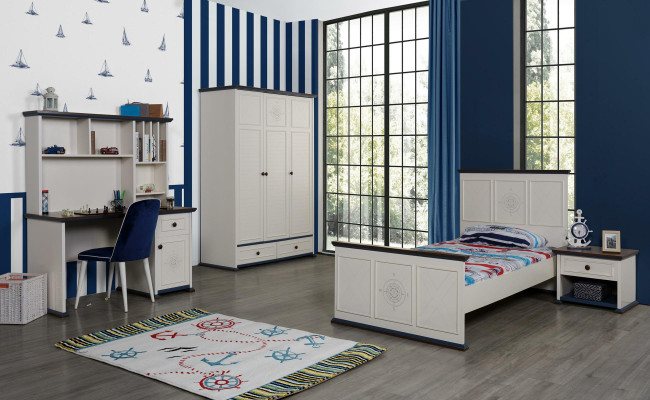Childrens room Complete Set Bed Bedside table Wardrobe Chest of drawers Mirror 6pcs