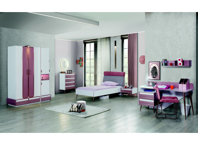 Children's room Complete Bed Wardrobe Chest of drawers Mirror Wall shelf 7 pcs