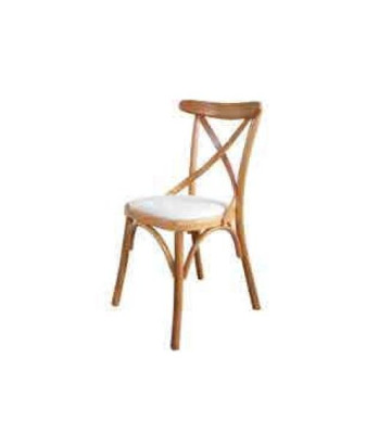 A wooden chair with a soft seat and a round back for your dining room