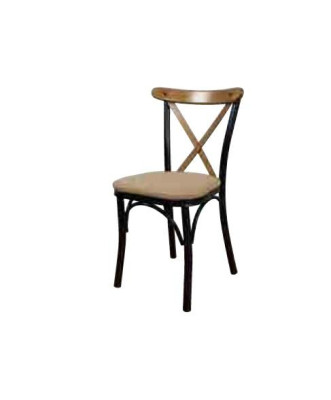 A wooden chair with a soft seat and a round back for your dining room