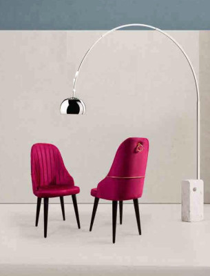Wooden soft pink chair on black legs for the dining room new model
