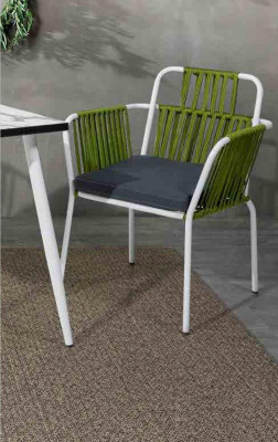 Original light color chair on white stainless steel legs and a soft seat cushion