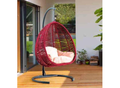 Shell chair oval rattan in red stainless steel for comfort able relaxation new