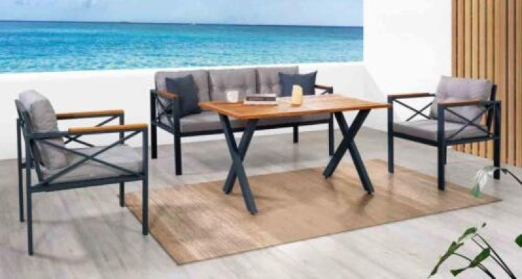 Modern Gray Garden Furniture Suite Armchair Stool Table Porch 4pcs. set