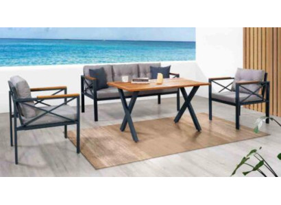 Modern Gray Garden Furniture Suite Armchair Stool Table Porch 4pcs. set