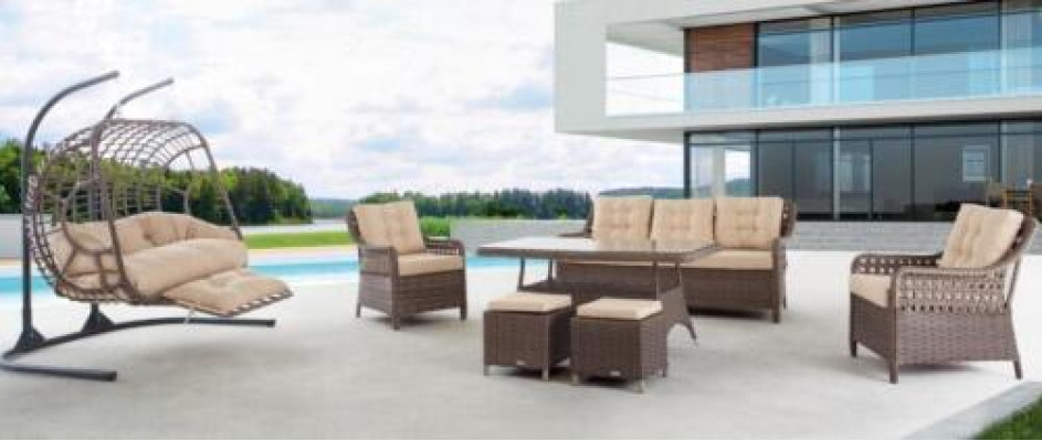Garden furniture sofa set table armchair seating group n veranda stool 6 pieces.