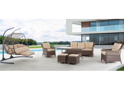 Garden furniture sofa set table armchair seating group n veranda stool 6 pieces.