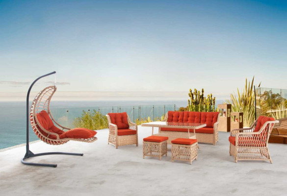 Sofa set garden furniture table stool armchair veranda seating group 6 pieces.