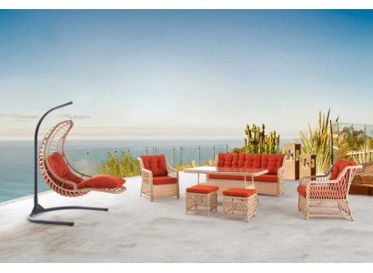 Sofa set garden furniture table stool armchair veranda seating group 6 pieces.