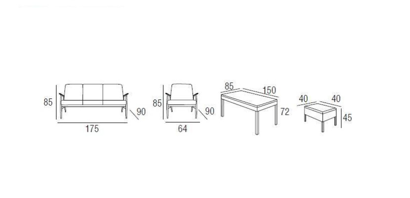Sofa set garden furniture table stool armchair veranda seating group 6 pieces.