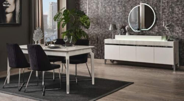 Set Dining table 6x Chairs Sideboard Suite Tables Dining room Group 9pcs.